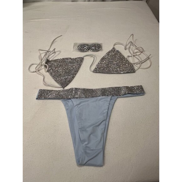 Hot & Delicious Other - Hot & Delicious Rhinestone Bikini Set Festival Swimwear Silver Size L